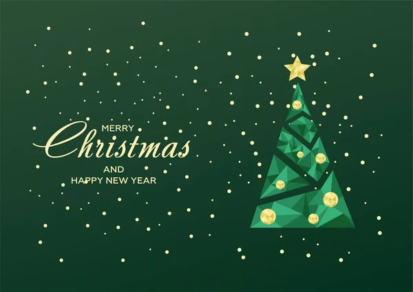 Feliz Navidad Feliz Año Nuevo Árbol Navidad Estilo Triángulo Poli — Vector de stock
