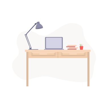 Merkez ofis işyeri. Mobilya ve aksesuarlarla modern çalışma alanının düz tasarımı. Ortak çalışma alanı, ofis aracı.