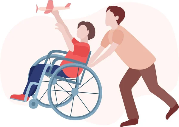 Integrazione Sociale Illustrazione Dei Disabili Due Amici Neri Giocano Allegramente — Vettoriale Stock