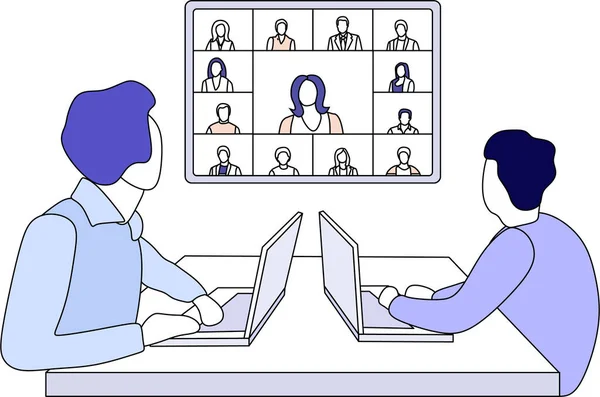 业务概念 视频会议 远程工作 与同事 员工的远程沟通 远程会议 对商业问题的远程讨论 — 图库矢量图片