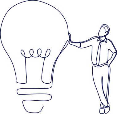 Tek sıra iş konsepti. İş dünyasında yaratıcı düşüncenin gelişimi. İş adamı, yaratıcı düşünme sürecinin lideri. Yazılar, ağ, yazdırma, kapaklar için vektör modayı illüstrasyonu.