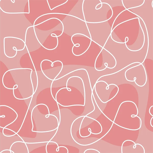 One Line Hearts Seamless Pattern Love Illustration Gentle Colors Abstract — Stock Vector