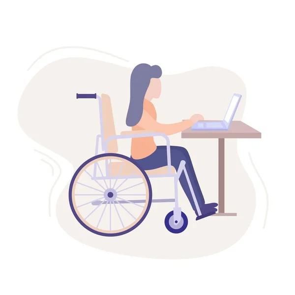 Una Chica Discapacitada Trabaja Desde Casa Portátil Concepto Trabajo Remoto — Vector de stock