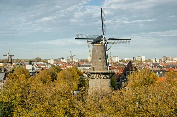 Schiedam Oktober 2020 Vanuit Lucht Uitzicht Oude Stad Met Windmolen — Stockfoto