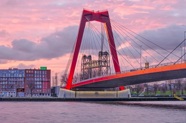 Rotterdam Pays Bas Janvier 2021 Ciel Spectaculaire Lever Soleil Sur — Photo