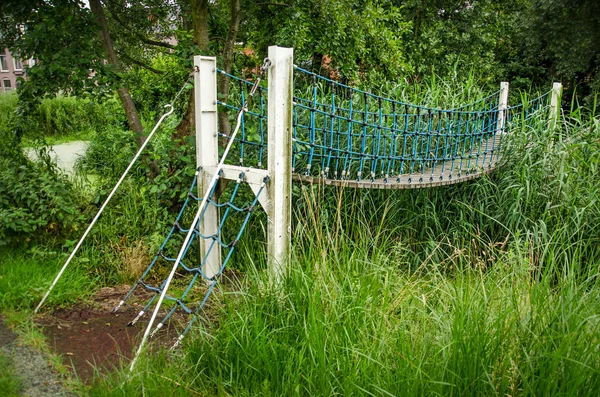 Leiden Netherlands July 2021 Adventurous Bridge Made Steel Ropes Wood — Stock Photo, Image