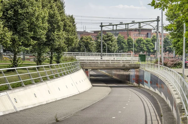Zwolle Hollanda Ağustos 2021 Yayalar Bisikletçiler Için Demiryolu Hattının Altında — Stok fotoğraf