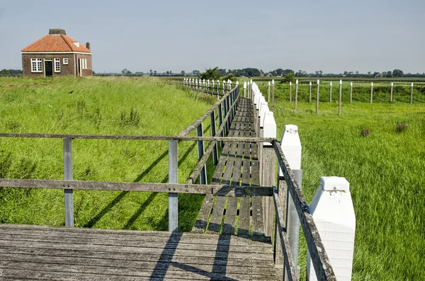 Schokland Netherlands August 2021 View Wooden Construction Reconstructed Harbour Fog — Stock Photo, Image