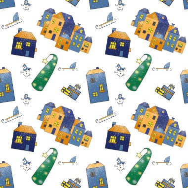 Yeni yılın Doodle modeli. dijital resimleme