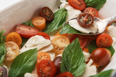 Klasik Caprese salatası, vejetaryen mutfağı sağlıklı yemekler.