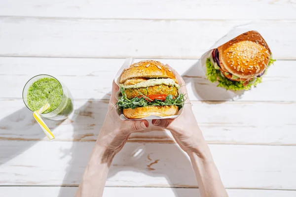 Vegan Dengan Lump Bebas Gluten Dengan Biji Flax Chickpea Burger Stok Lukisan  