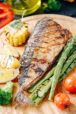 grilled mackerel with vegetables clipart