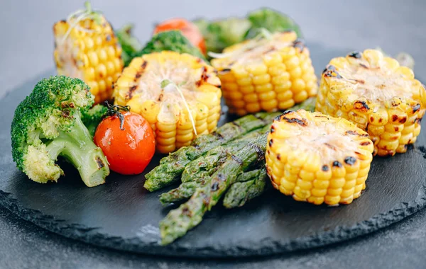 Grilled Vegetables Corn Tomatoes Broccoli Asparagus Stock Picture