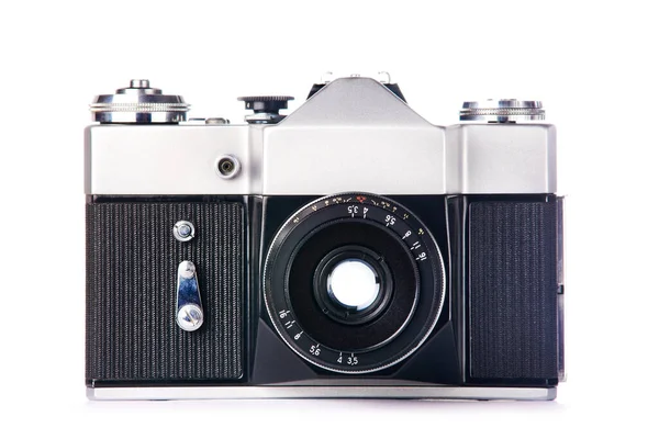 Oude Vintage Slr Camera Geïsoleerd Wit — Stockfoto