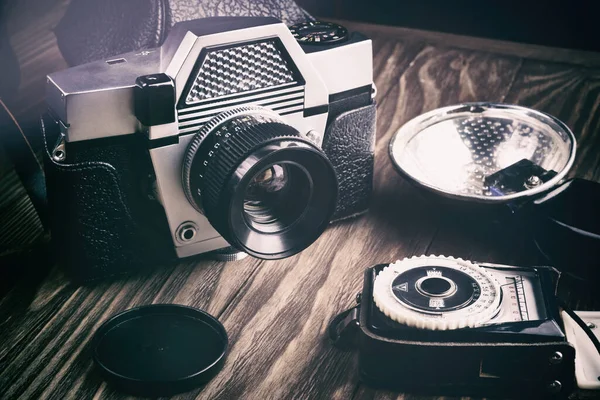 Câmera Fotos Filme Vintage Antigo Flash Medidor Exposição — Fotografia de Stock