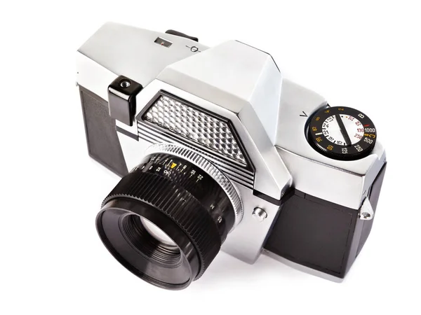 古いヴィンテージ35ミリフィルム写真一眼レフカメラ隔離された白 — ストック写真