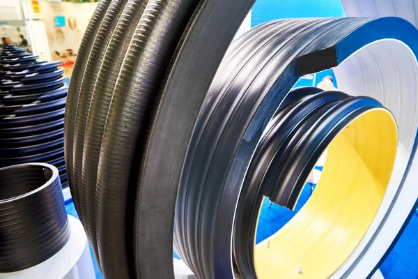 Sewage Pipes High Density Polyethylene Industrial Exhibition — Stock Photo, Image