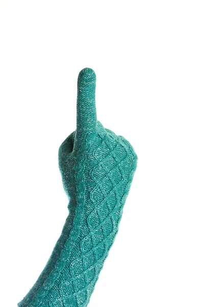 Рука в в'язані зелені рукавички з індексним пальцем — стокове фото