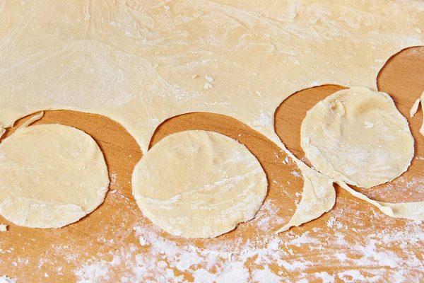 Prepare dough for cooking meat dumplings — Stock Photo, Image