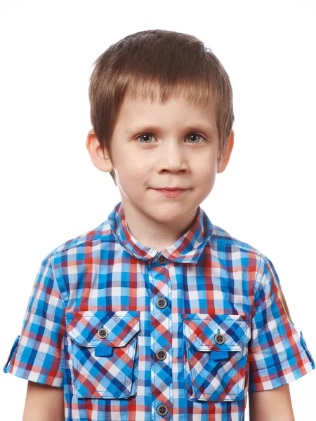 Portret van kleine jongen in shirt geïsoleerd — Stockfoto