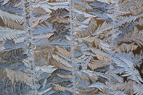 在玻璃上的美丽霜冻模式 — 图库照片