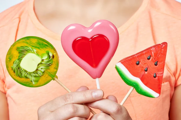 Lízátko srdce, meloun a kiwi — Stock fotografie