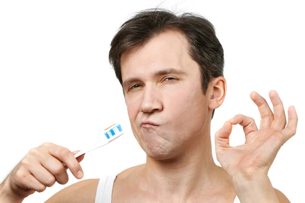 Man brushing his teeth — Stock Photo, Image