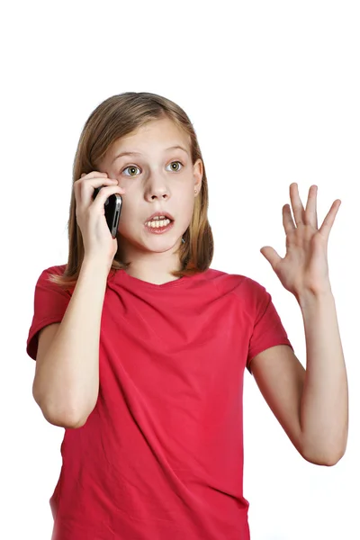 Ragazza emotiva che parla al telefono — Foto Stock