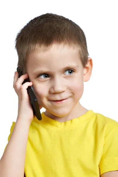 电话上谈了的小男孩 — 图库照片