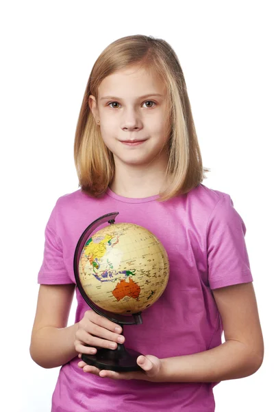 Girl with globe isolated — Stock Photo, Image