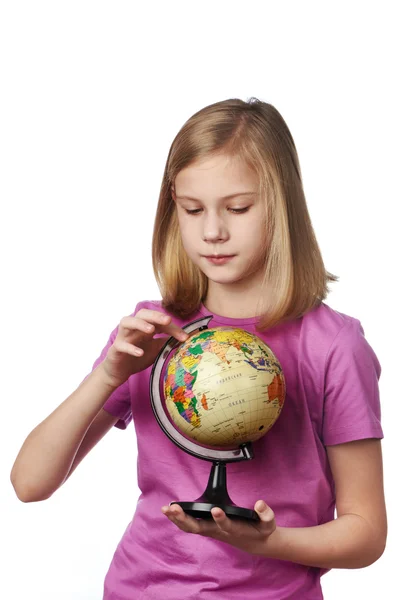 Girl with globe isolated — Stock Photo, Image