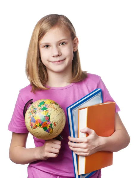 Chica con globo y libros de texto — Foto de Stock