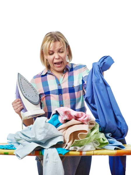 Woman in stress from homework — Stock Photo, Image