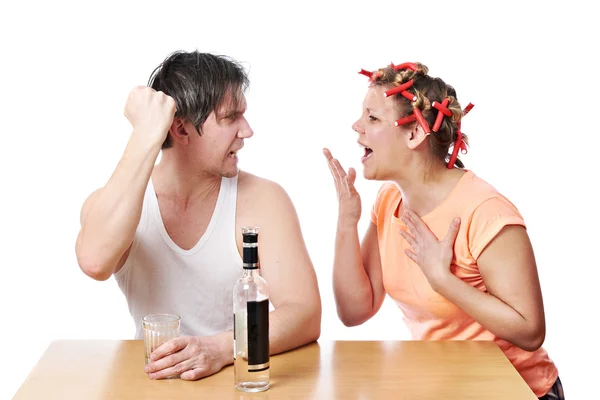 Family scandal because of drunkenness of her husband — Stock Photo, Image