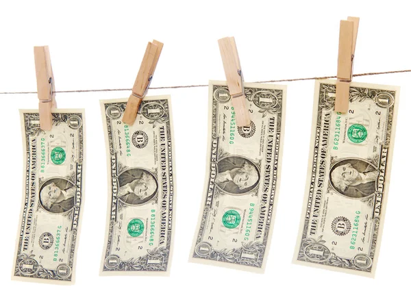 Money on clothes line isolated — Stock Photo, Image