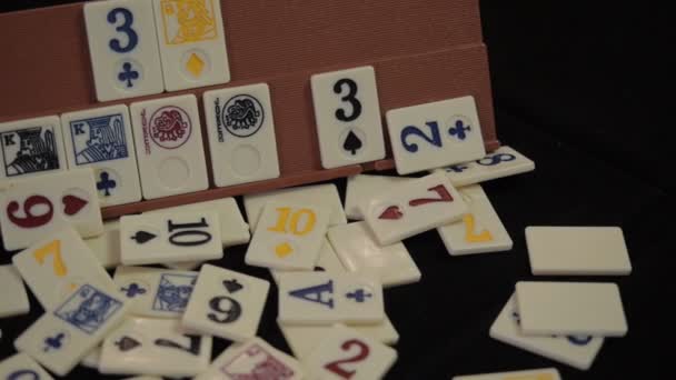 Rummy. Kaartspellen. De speler. Opwinding. — Stockvideo