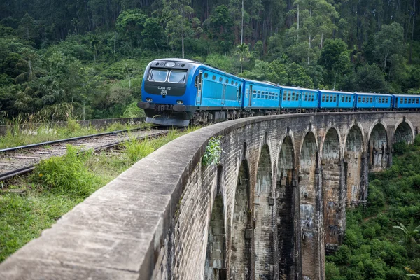 Tåget passerar över nio valv bro — Stockfoto
