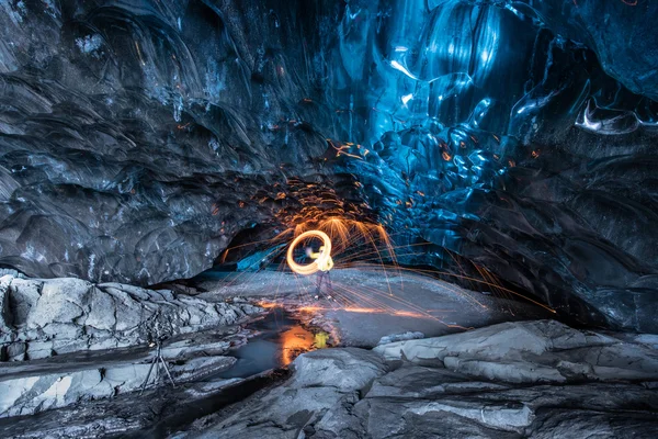 fire show in the ice cave