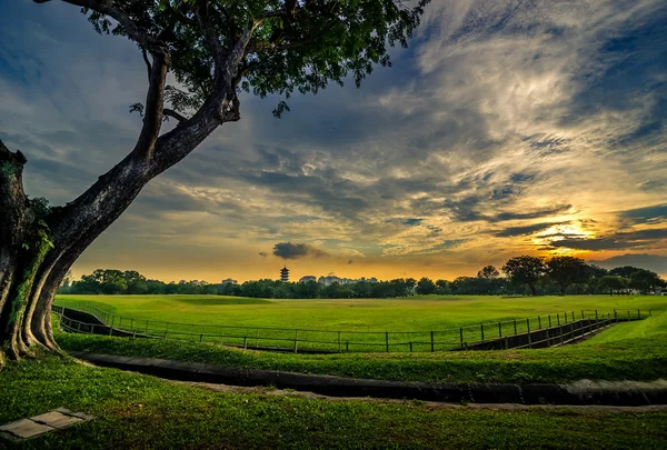 Belo pôr do sol no jardim chinês — Fotografia de Stock