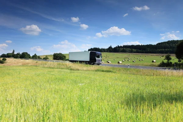 Lkw-Transport auf der Straße und in der Landschaft lizenzfreie Stockbilder