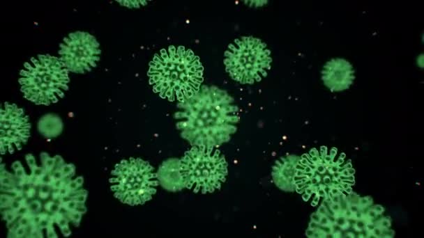 Erreger des Coronavirus 2019-nCov in infizierten Organismus präsentiert als blaue Farbe runde Zellen auf schwarzem Hintergrund. 2019-nCoV, SARS, H1N1, MERS und andere epidemische Viren. 3D-Darstellung in 4K. — Stockvideo