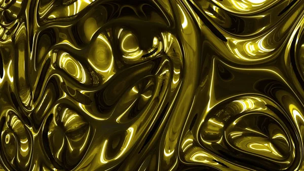 Texture metallica oro giallo scuro con increspature in movimento e ombre profonde. Trendy flusso di riflessione in 3D rendering olografico astratto sfondo video 4K. — Foto Stock