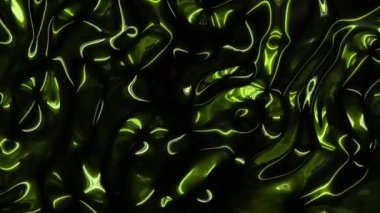Sarı kireç yanardöner metal folyo desenli holografik sıvı dalgalar hareket ediyor. Metalik sıvıdan oluşan düz hareket grafiksel bir döngü. 4K içerisindeki 3B görüntüleme kavramı