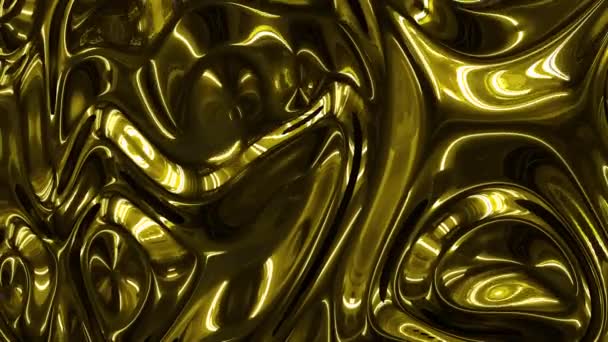 Σκούρο κίτρινο χρυσό μεταλλική υφή με κινούμενους κυματισμούς και βαθιές σκιές. Μοντέρνα ροή αντανάκλασης σε 3D απόδοση ολογραφικού αφηρημένου φόντου 4K βίντεο. — Αρχείο Βίντεο
