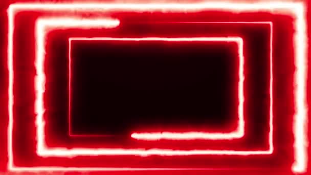 Rechteckiger Leuchtrahmen in Rot. Spiralbewegung. Nahtlose 4K-Animation eines glänzenden Rechtecks. 3D-Darstellung — Stockvideo