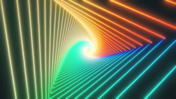 Retro Triángulo abstracto brillante VJ túnel de vídeo para la animación de música edm. Vuelo túnel de ciencia ficción bucle sin fisuras. Gráficos de movimiento VJ para video musical para concierto de club, fondo de alta tecnología. Hiperespacio de los 80 — Vídeo de stock