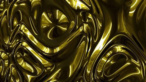 Texture metallica oro giallo scuro con increspature in movimento e ombre profonde. Trendy flusso di riflessione in 3D rendering olografico astratto sfondo video 4K. — Foto Stock