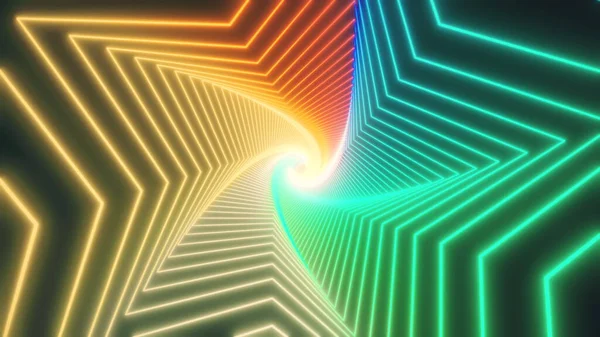 Retro Abstract glowing star tunnel video for edm music animation. Flight sci-fi tunnel seamless loop. VJ motion graphics for music video for club concert, high tech background. 80s Time warp portal — Stock Photo, Image