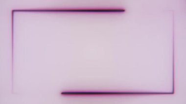 İki parlak mor neon çizgisi beyaz arkaplanda hareket ediyor ve ekran sınırında dikdörtgen çerçeve oluşturuyor. Dijital soyut arkaplan 3D görüntüleme 4k negatif.