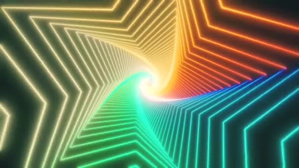 Retro Abstrak video terowongan bintang bercahaya untuk animasi musik edm. Penerbangan sci-fi terowongan loop mulus. VJ motion graphics untuk video musik untuk konser klub, latar belakang teknologi tinggi. Portal warp waktu 80-an — Stok Video